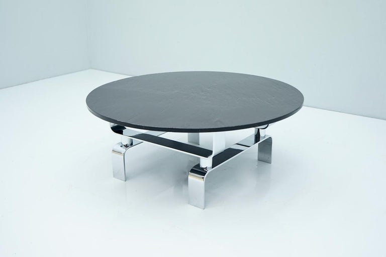 French Slate Coffee Table with a Chrome Base, France, 1970s For Sale