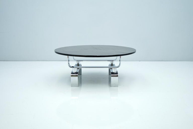 Slate Coffee Table with a Chrome Base, France, 1970s In Good Condition For Sale In Frankfurt / Dreieich, DE