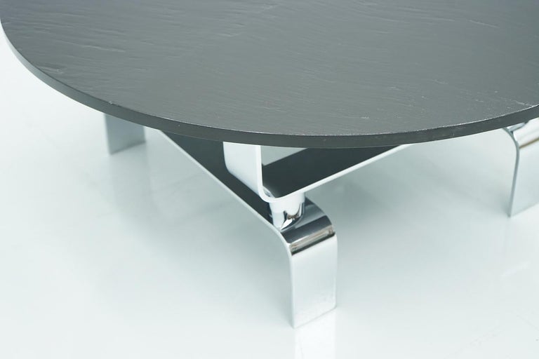 Late 20th Century Slate Coffee Table with a Chrome Base, France, 1970s For Sale