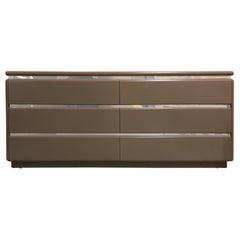 Slate Color Lacquer and Brass Six-Drawer Dresser