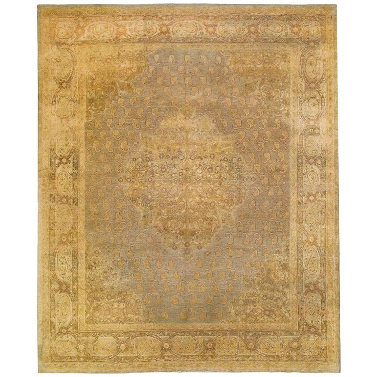 Slate Gold Antique Indian Agra Room Size Rug For Sale