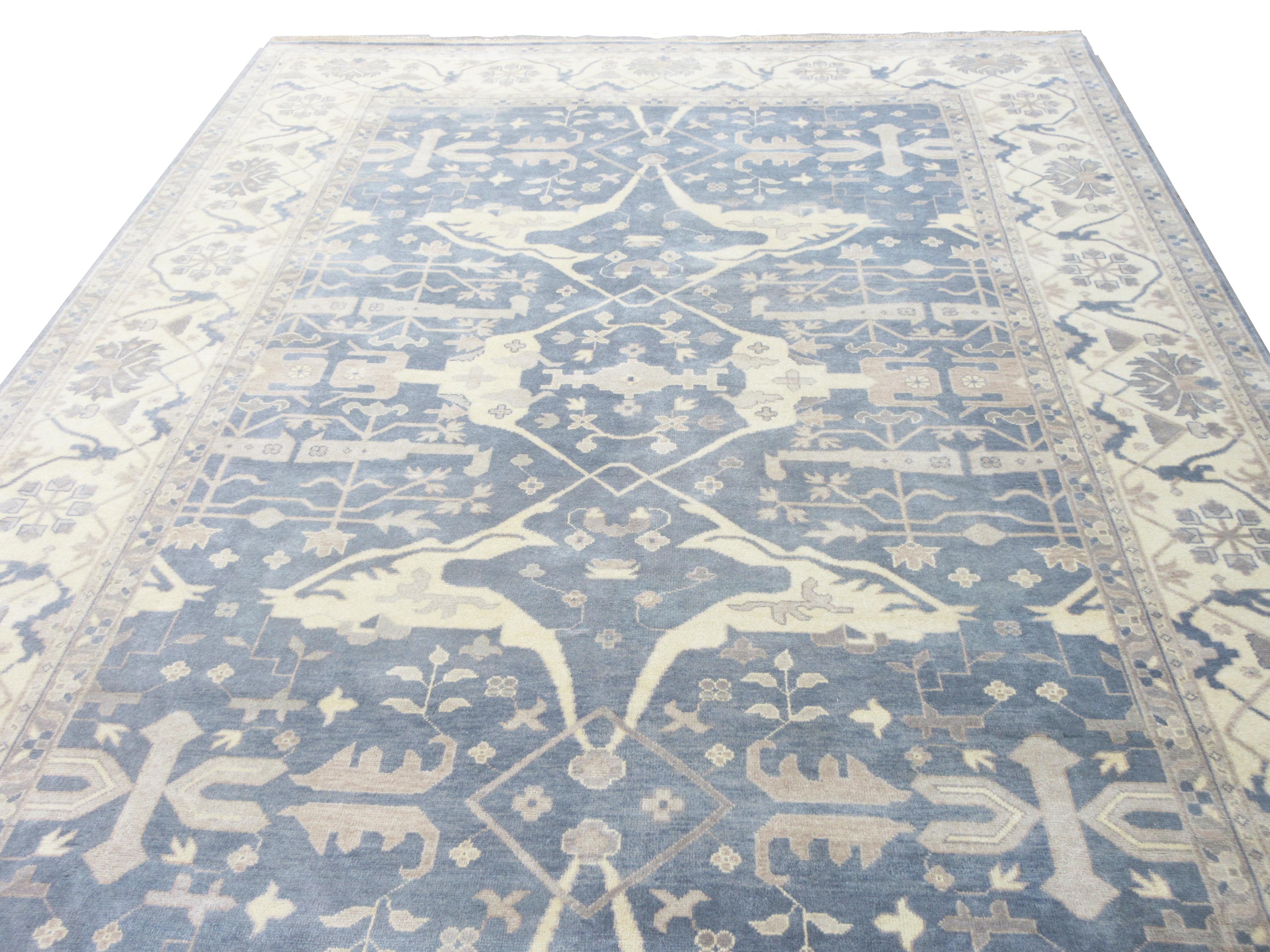 Hand-knotted, wool pile on a cotton foundation.

Dimensions: 12'2