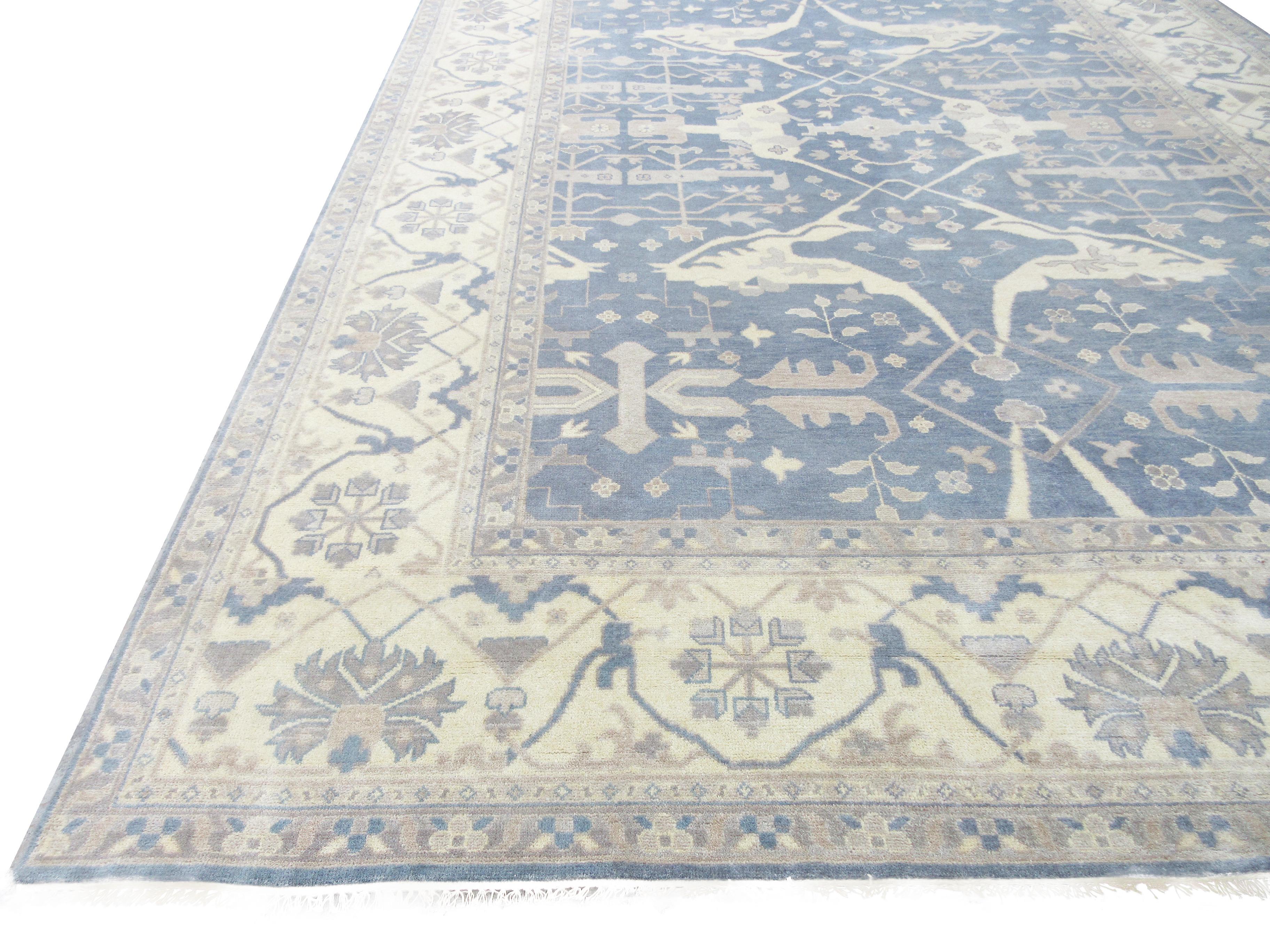 Hand-Knotted Slate-Gray Oushak Area Rug For Sale
