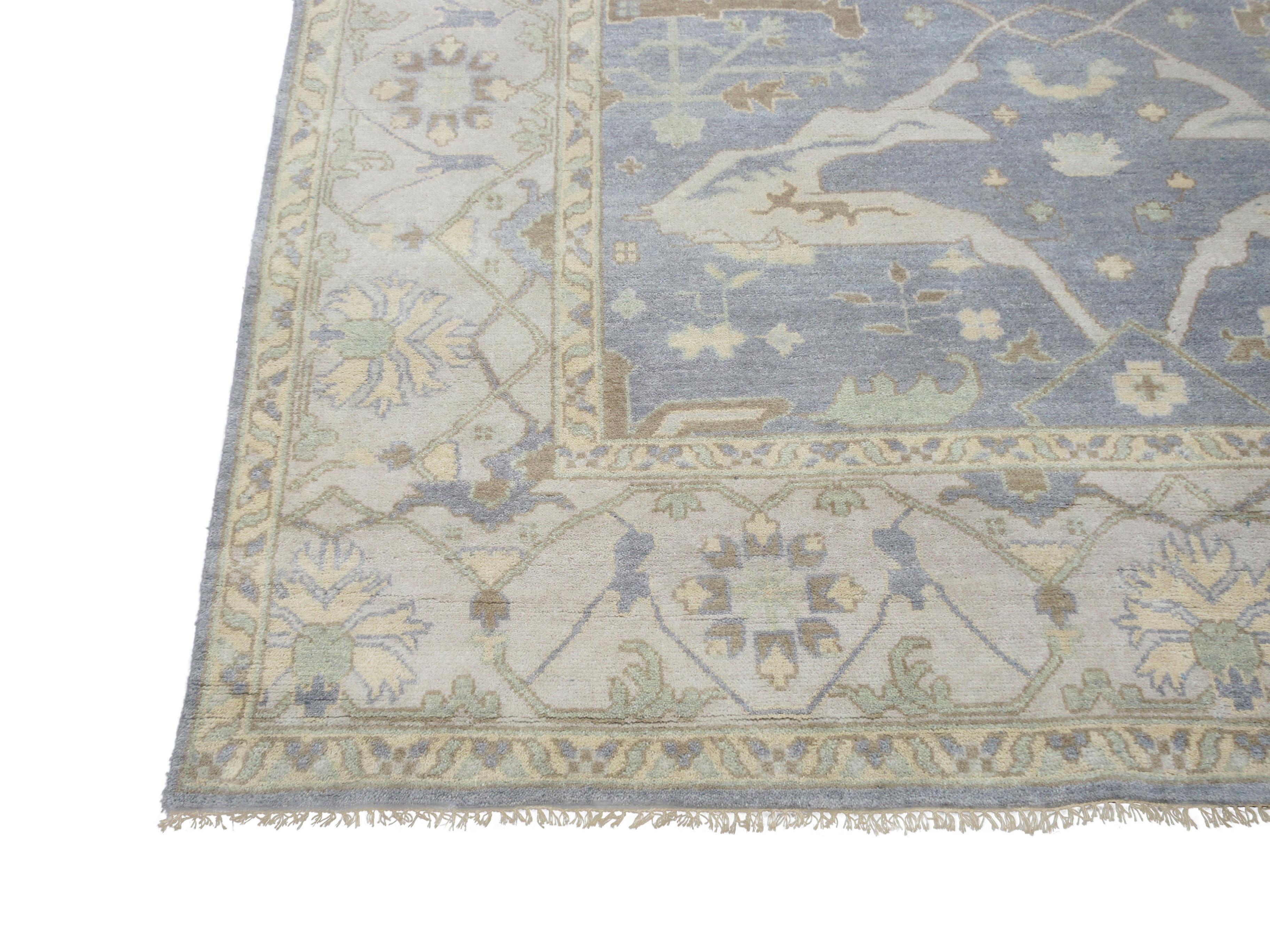 Hand-Knotted Slate Grey Oushak Area Rug For Sale