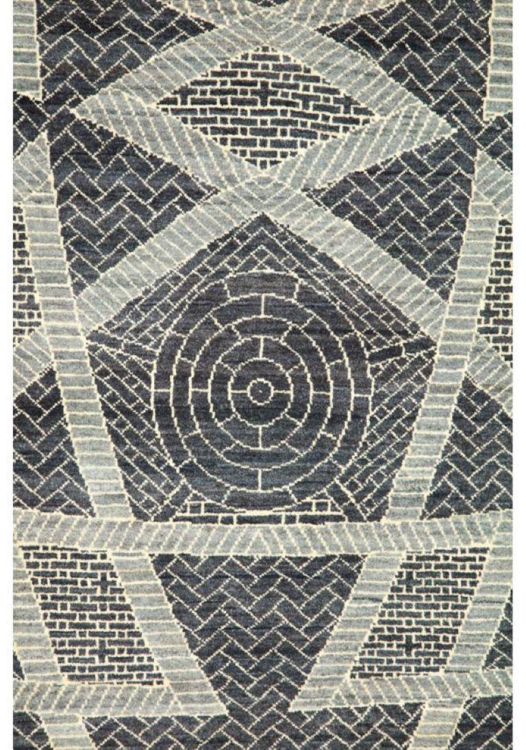 Vegetable Dyed Slate Gray Square Art Deco Persian Carpet, Wool, Orley Shabahang, 8' x 8' For Sale