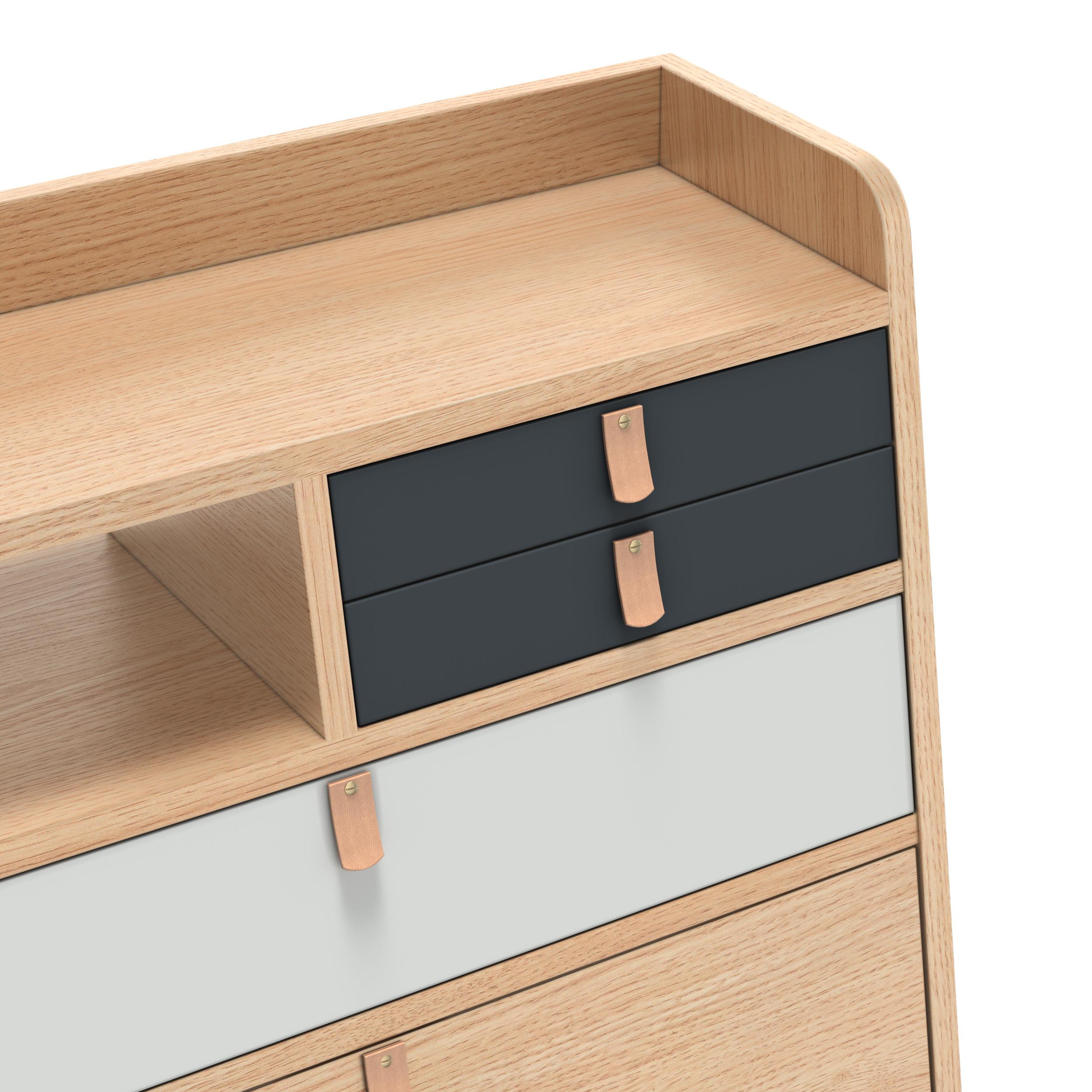Post-Modern Slate Grey Drawers Gaston Floating Writing Desk 60 cm Natural Oak by HARTO For Sale