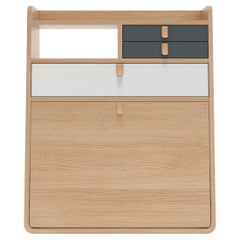 Slate Grey Drawers Gaston Floating Writing Desk 60 cm Natural Oak by HARTO