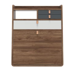 Slate Grey Drawers Gaston Floating Writing Desk 60 cm Natural Walnut by HARTO