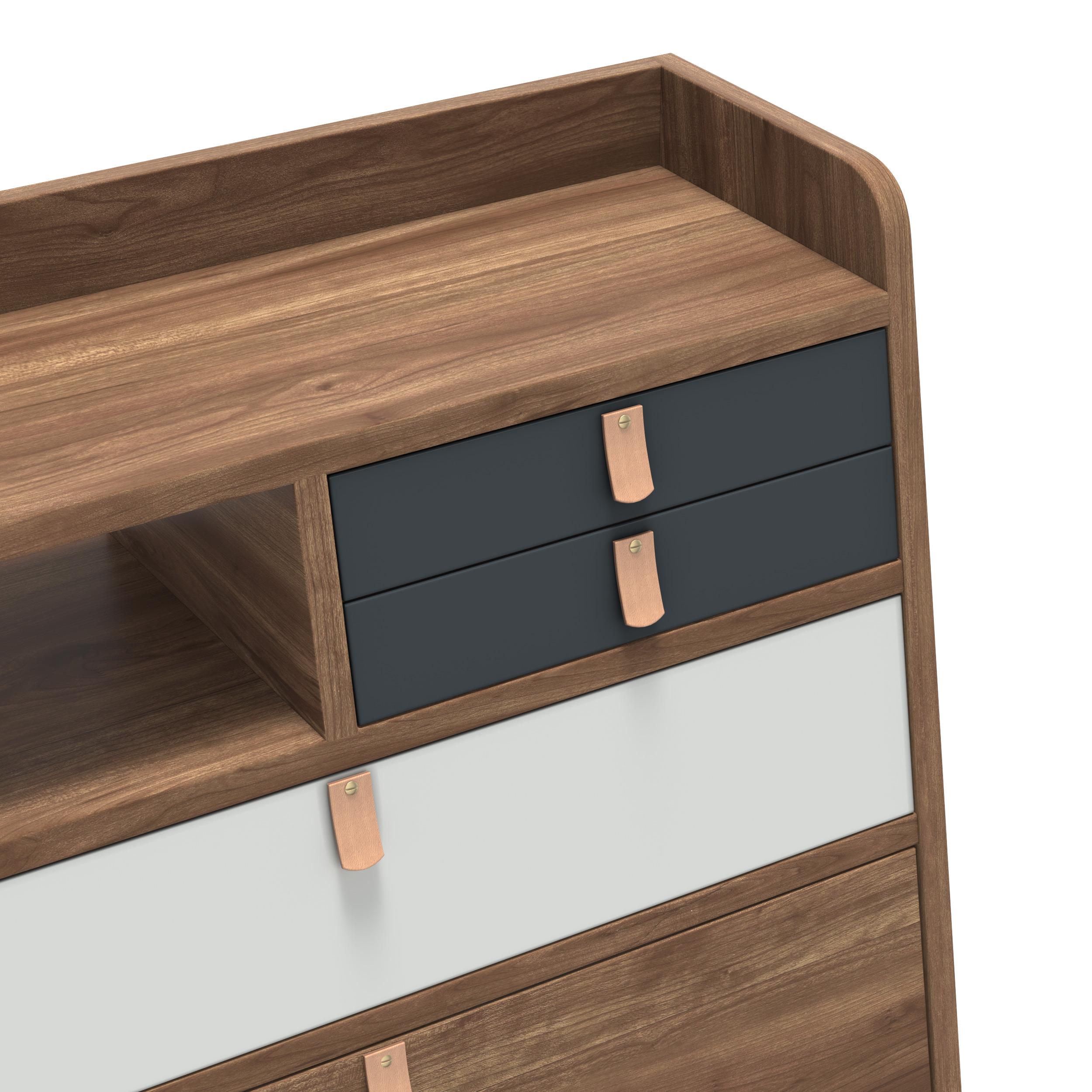 Portuguese Slate Grey Drawers Gaston Floating Writing Desk 60 cm Natural Walnut by HARTO For Sale