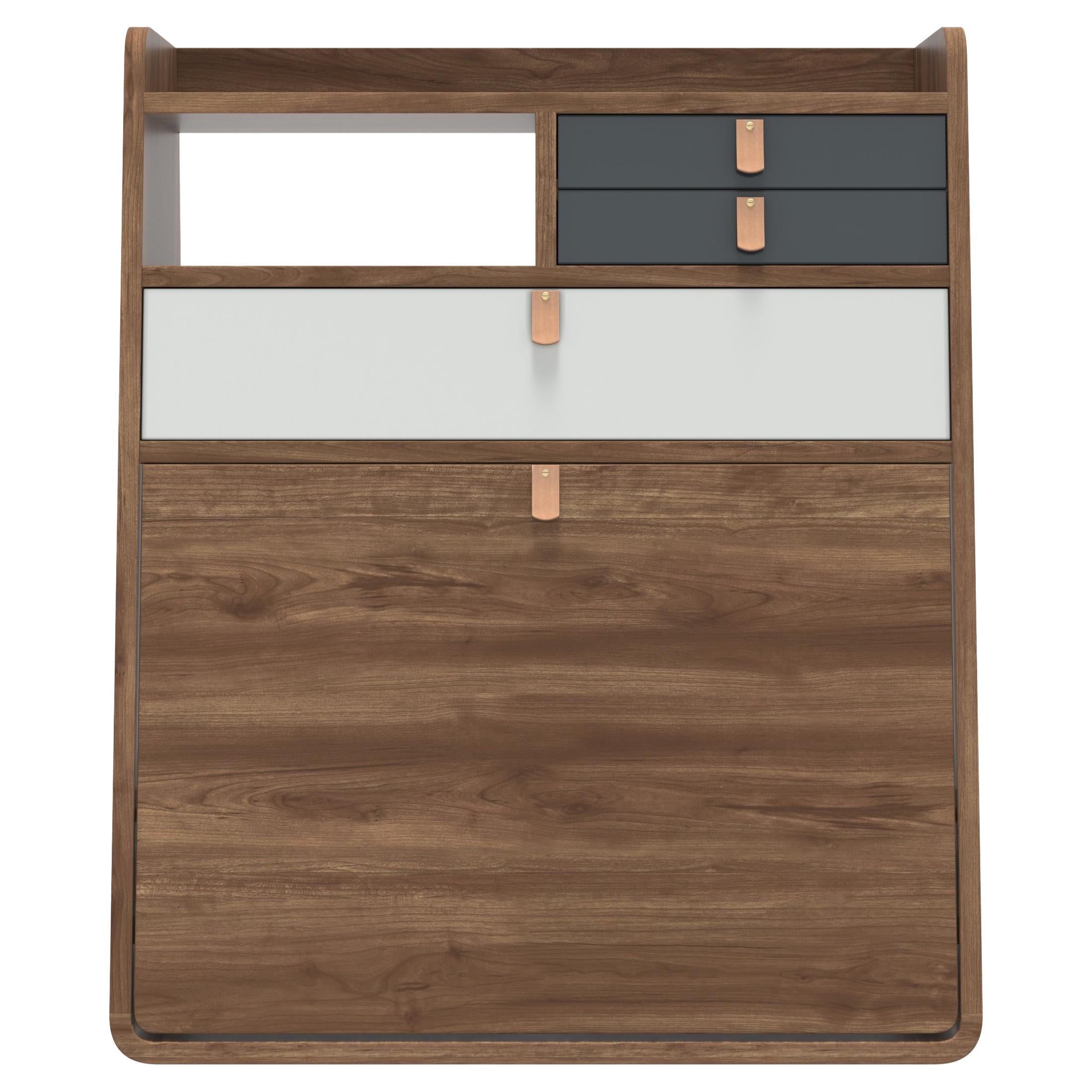 Cassetti grigio ardesia Gaston Scrivania galleggiante 60 cm Nature Walnut di HARTO