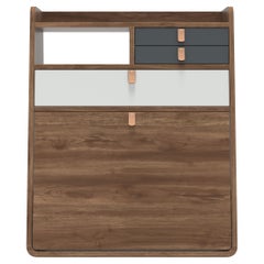 Slate Grey Drawers Gaston Floating Writing Desk 60 cm Natural Walnut by HARTO