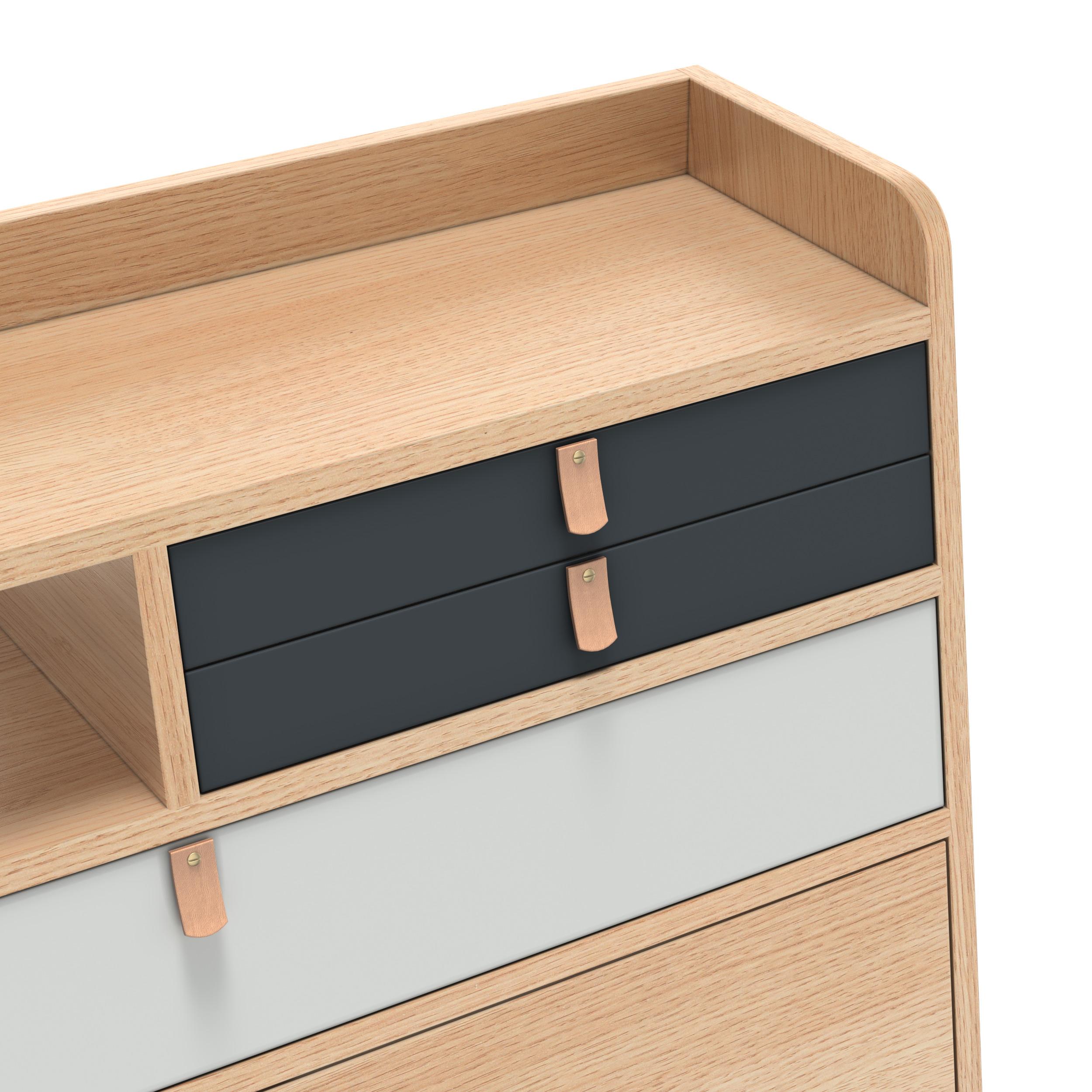 Post-Modern Slate Grey Drawers Gaston Floating Writing Desk 80 cm Natural Oak by HARTO For Sale