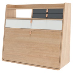 Slate Grey Drawers Gaston Floating Writing Desk 80 cm Natural Oak by HARTO