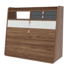 Slate Grey Drawers Gaston Floating Writing Desk 80 cm Natural Walnut by HARTO