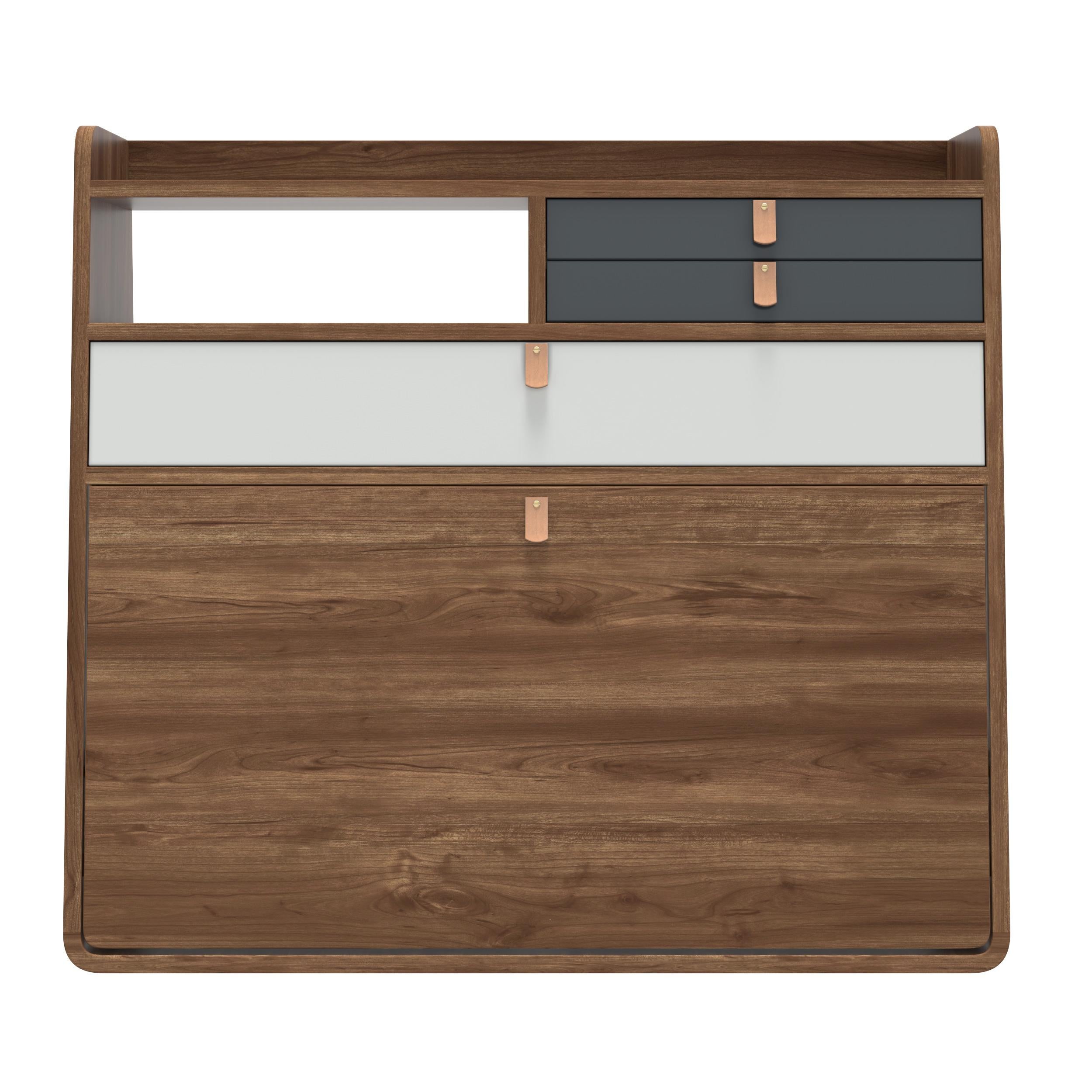 Postmoderno Slate Grey Drawers Gaston Floating Writing Desk 80 cm Natural Walnut by HARTO in vendita