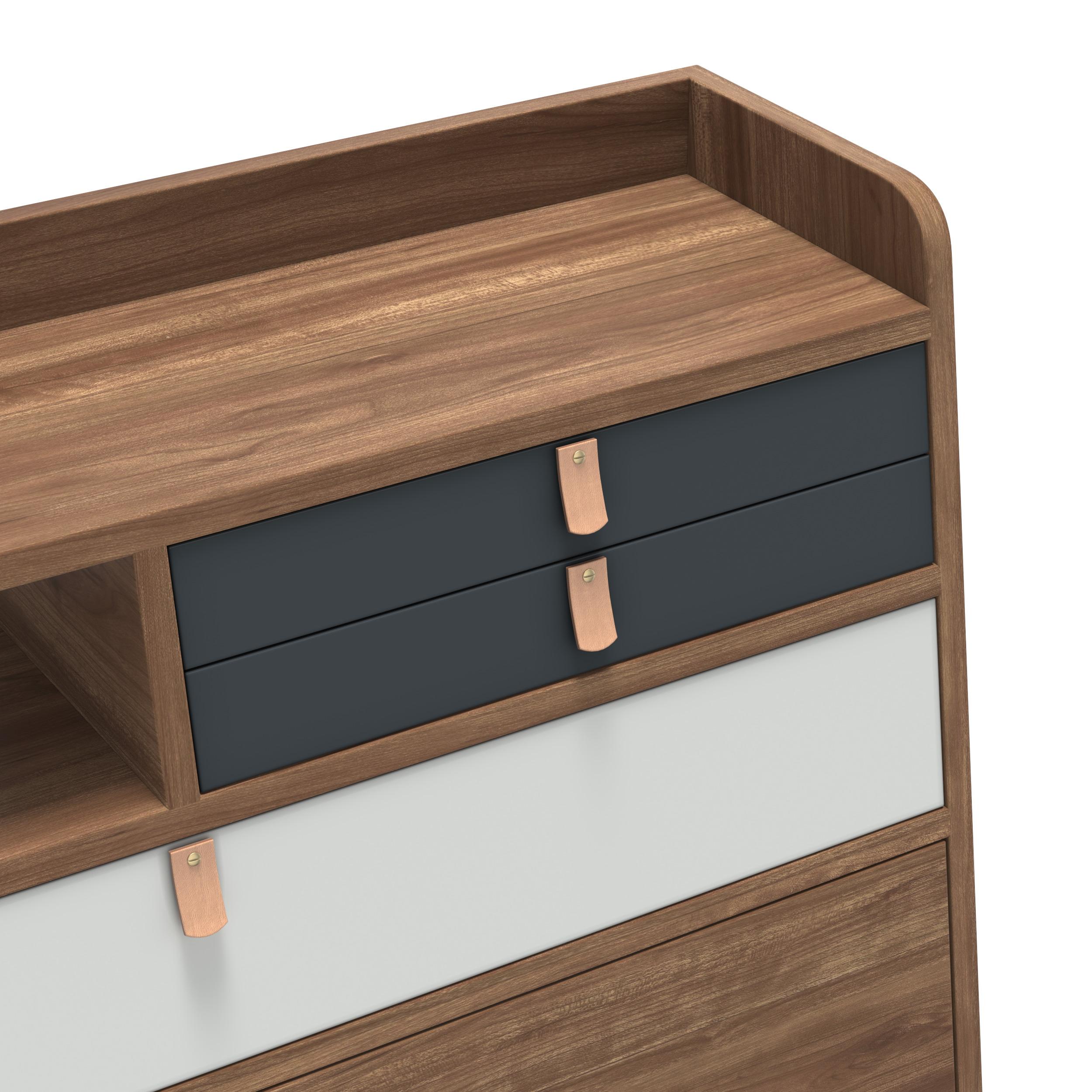 Portoghese Slate Grey Drawers Gaston Floating Writing Desk 80 cm Natural Walnut by HARTO in vendita