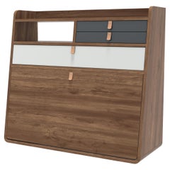 Slate Grey Drawers Gaston Floating Writing Desk 80 cm Natural Walnut by HARTO