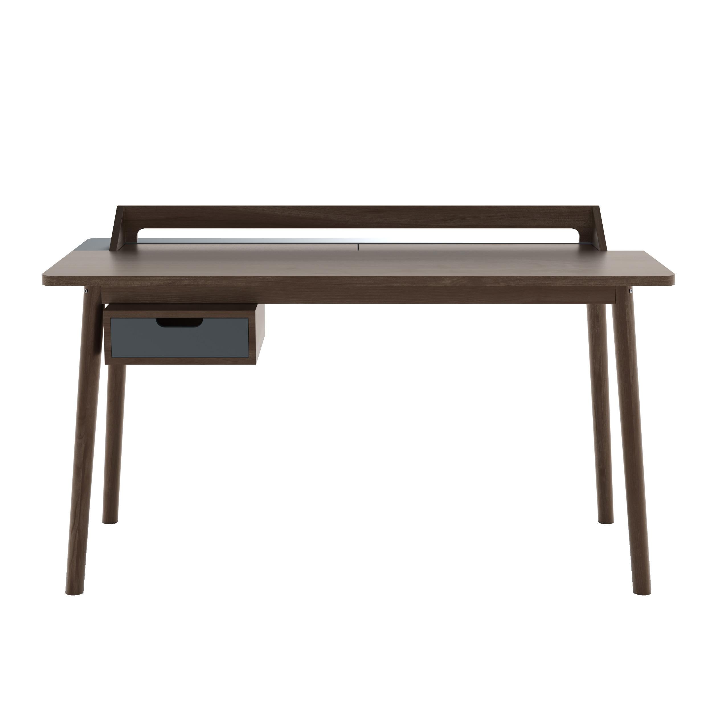 Escritorio Honoré Gris Pizarra Nogal Natural by HARTO
Dimensiones: An 136 x Pr 65 x Al 83 cm. 
Materiales: Madera maciza, MDF chapado en madera.
Peso: 43,5 kg

El escritorio Honoré es decididamente práctico y estético con su amplio espacio de
