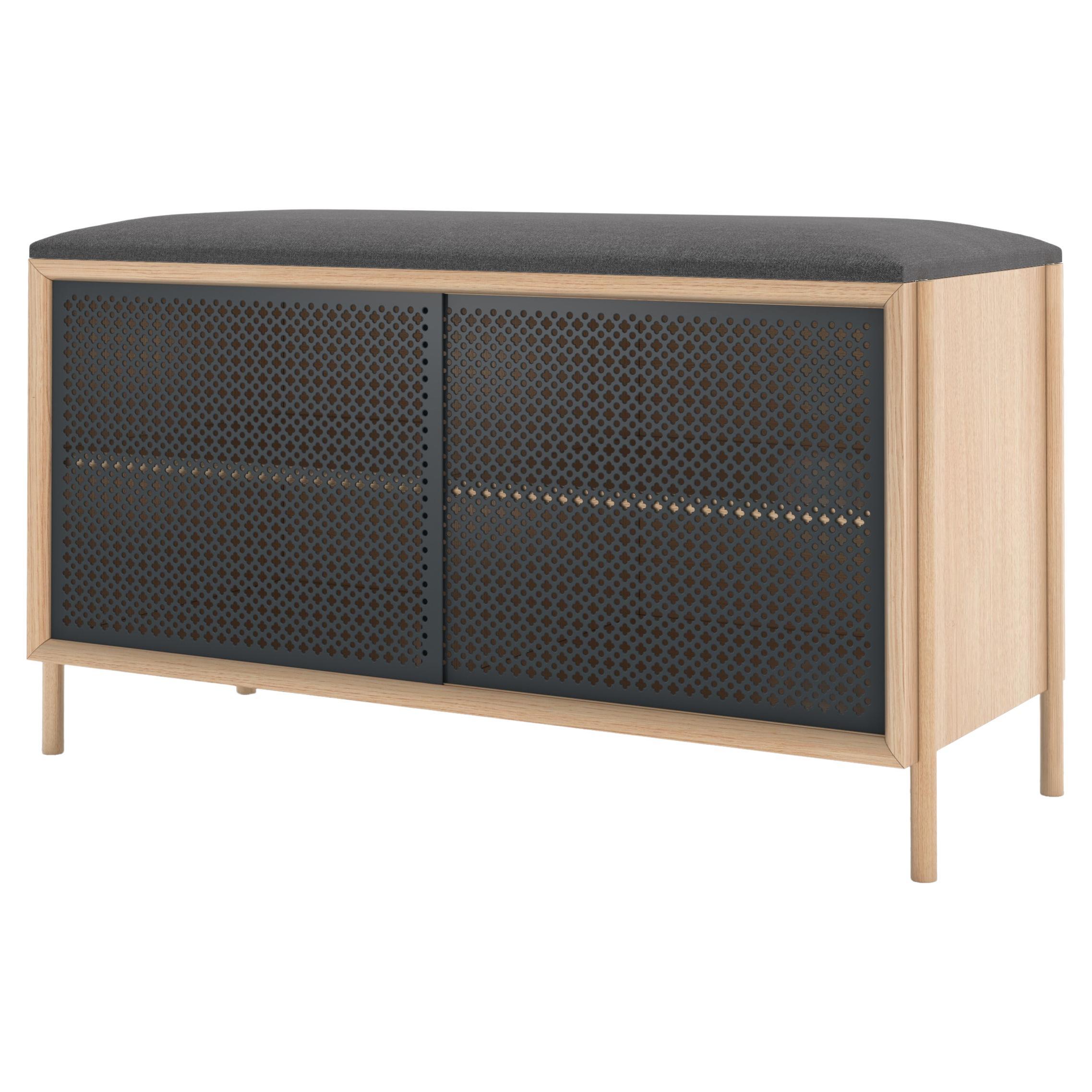 Slate Grey Metal Gabin Bench Natural Oak by HARTO