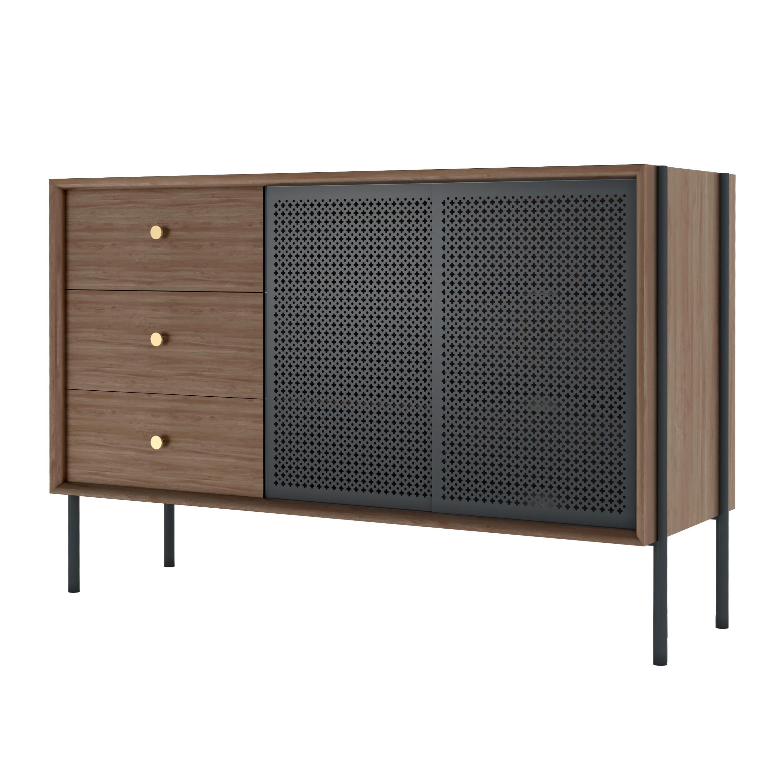 Postmoderno Credenza alta Gabin in metallo grigio ardesia Nature di HARTO in vendita
