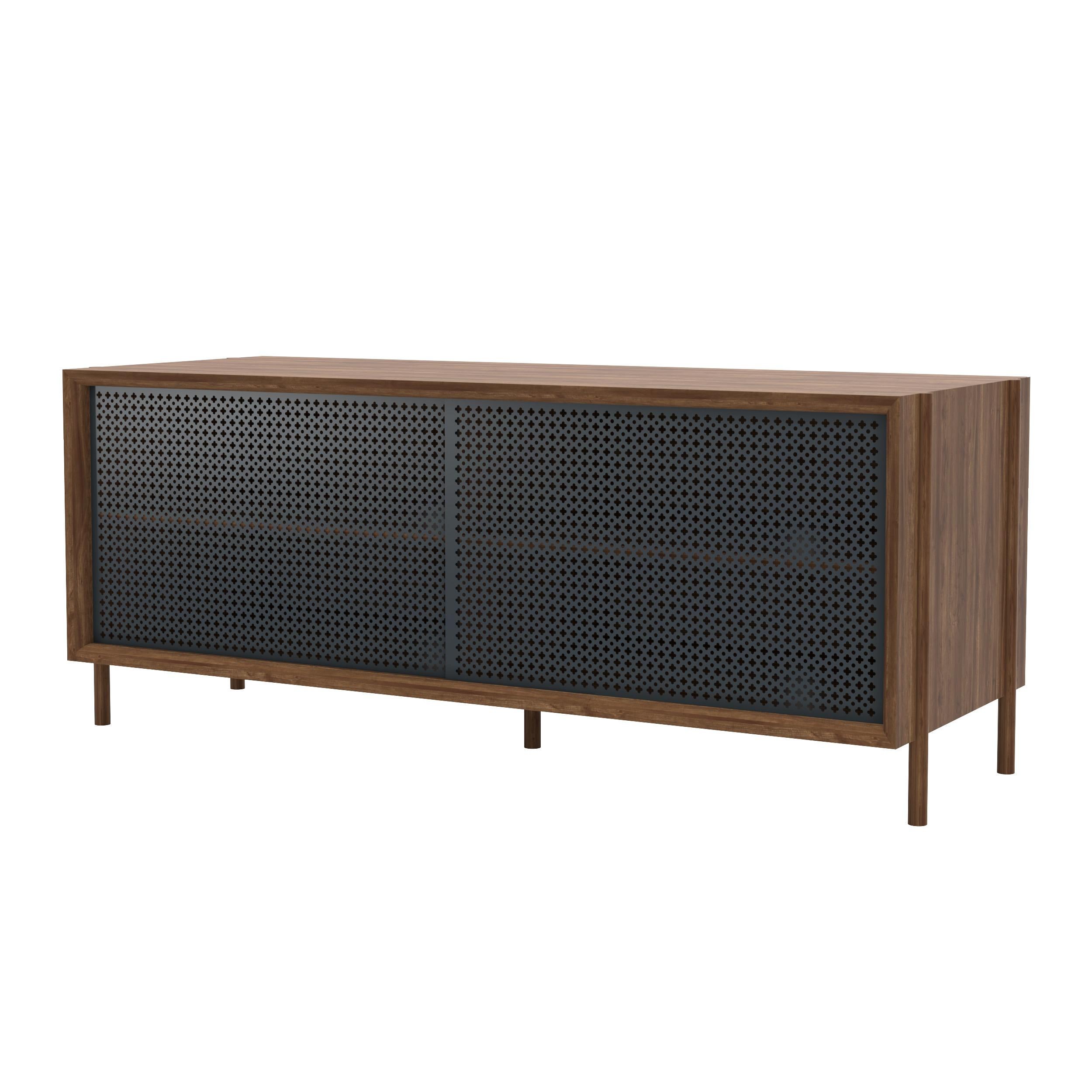 Postmoderno Credenza Gabin in metallo grigio ardesia 122 cm Nature Walnut di HARTO in vendita