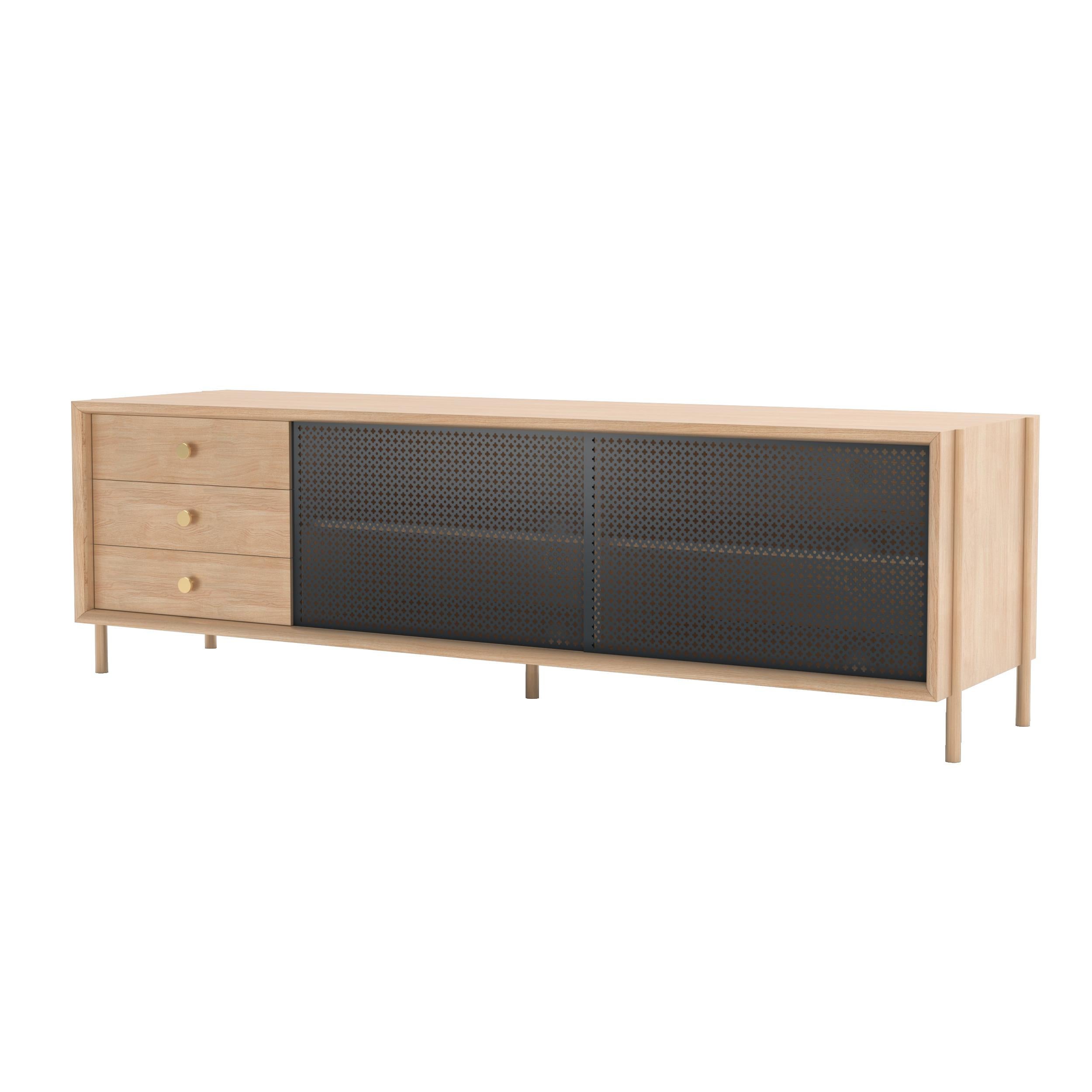 Aparador Gabin de metal gris pizarra 162 cm con cajones Roble natural by HARTO Posmoderno en venta