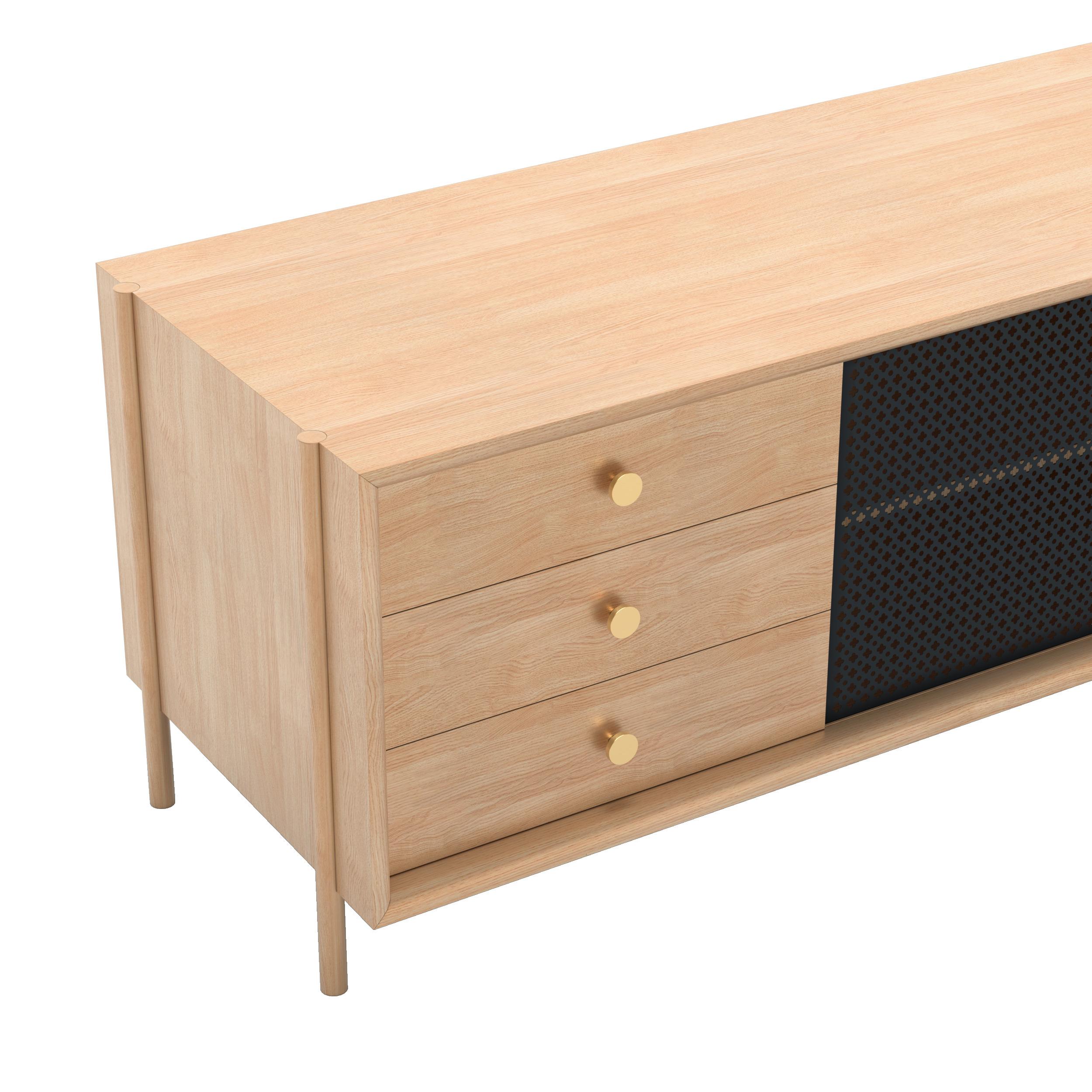 Aparador Gabin de metal gris pizarra 162 cm con cajones Roble natural by HARTO en Nuevo estado para la venta en Geneve, CH