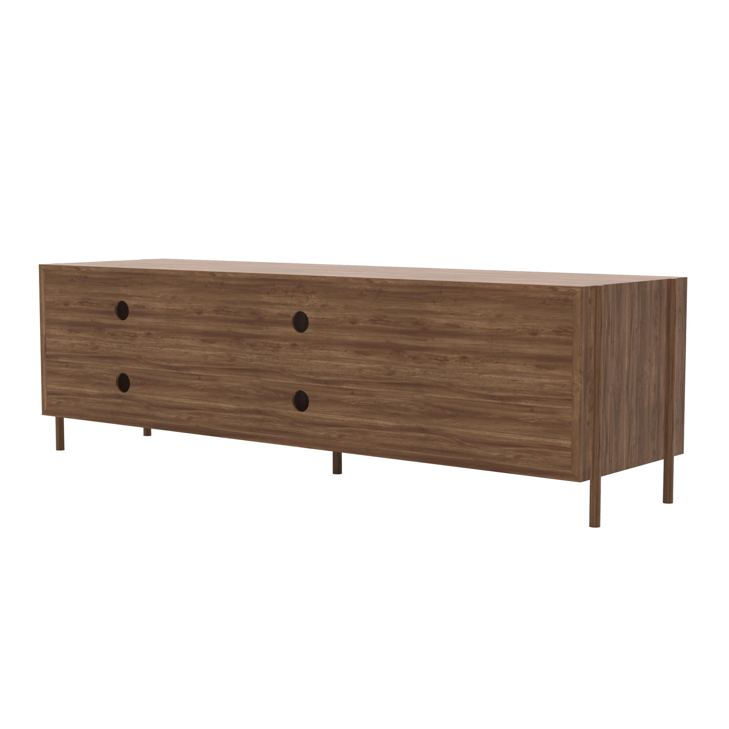 Portoghese Credenza Gabin in metallo grigio ardesia 162 cm con cassetti Nature Walnut di HARTO in vendita