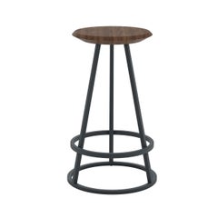 Slate Grey Metal Gustave Bar Stool 65 cm Natural Walnut by HARTO