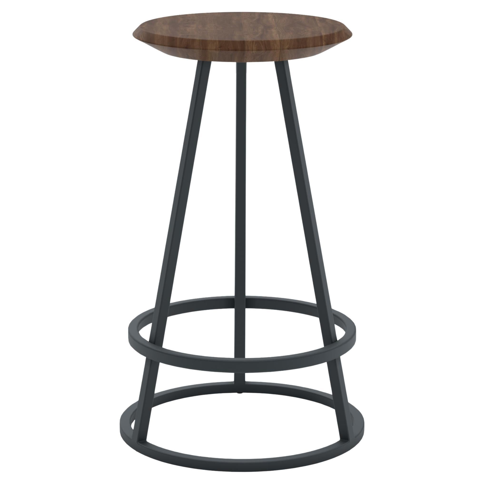 Slate Grey Metal Gustave Bar Stool 65 cm Natural Walnut by HARTO