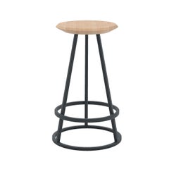 Slate Grey Metal Gustave Bar Stool 65 cm Natural Oak by HARTO