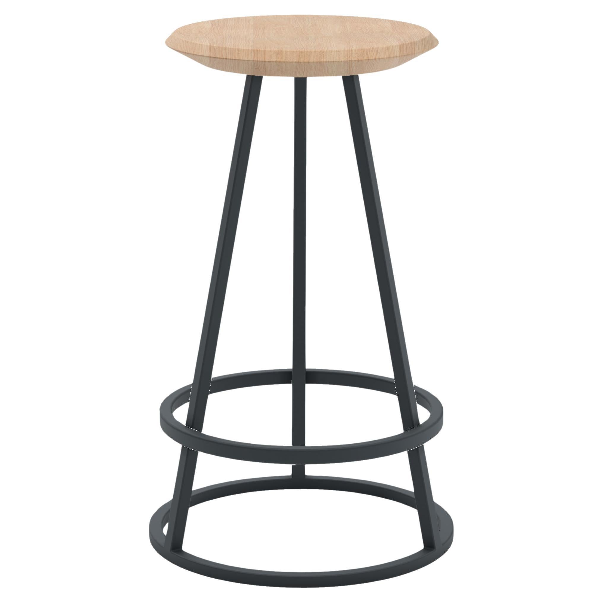 Slate Grey Metal Gustave Bar Stool 65 cm Natural Oak by HARTO For Sale