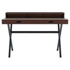 Slate Grey Metal Hyppolite Writing Desk Natural Walnut by HARTO