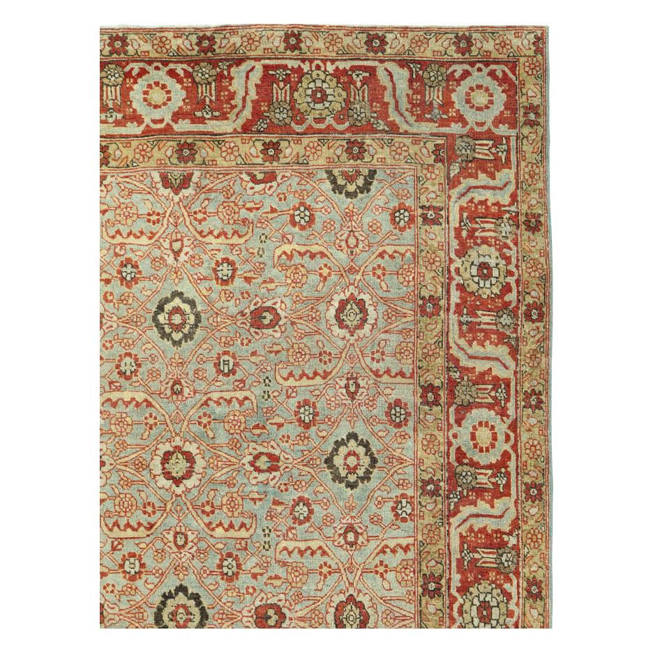 Rustic Slate Grey & Rust Early 20th Century Handmade Persian Tabriz Room Size Carpet