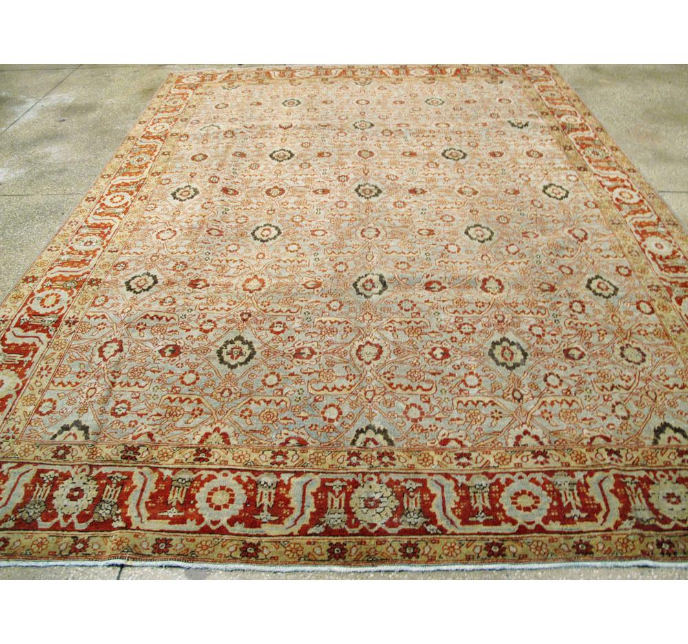 Hand-Knotted Slate Grey & Rust Early 20th Century Handmade Persian Tabriz Room Size Carpet