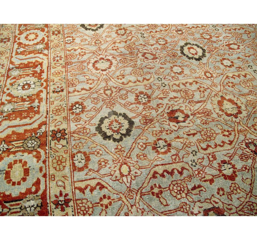 Slate Grey & Rust Early 20th Century Handmade Persian Tabriz Room Size Carpet In Excellent Condition In New York, NY