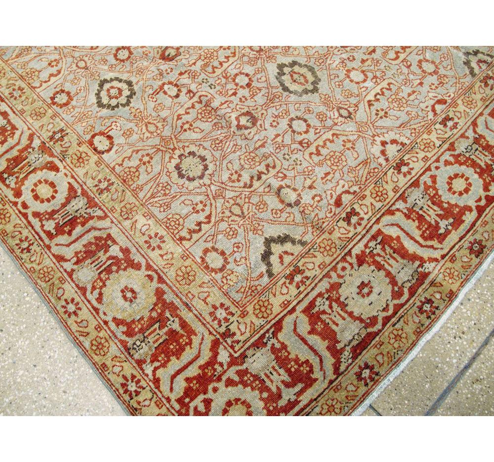 Wool Slate Grey & Rust Early 20th Century Handmade Persian Tabriz Room Size Carpet