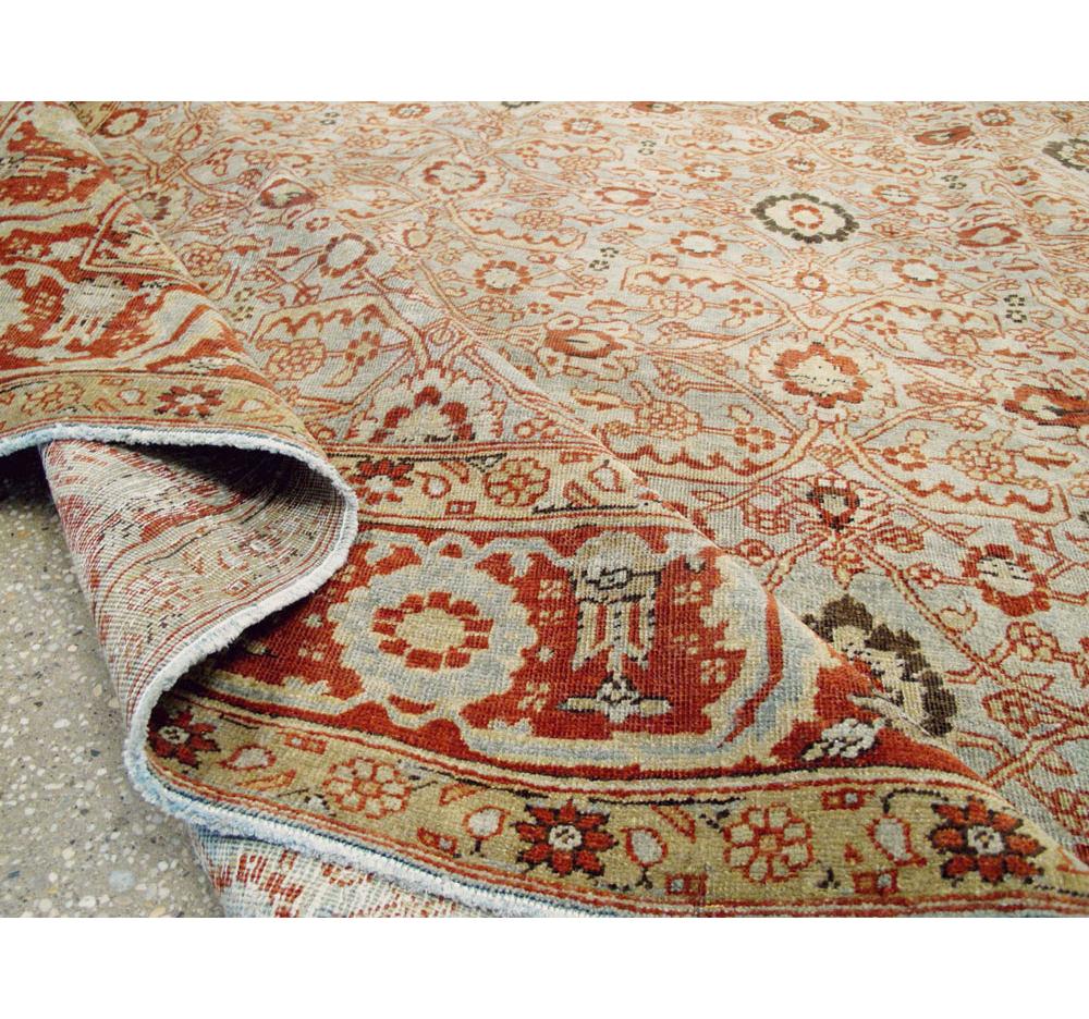 Slate Grey & Rust Early 20th Century Handmade Persian Tabriz Room Size Carpet 1