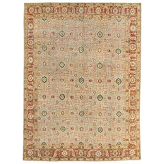 Slate Grey & Rust Early 20th Century Handmade Persian Tabriz Room Size Carpet