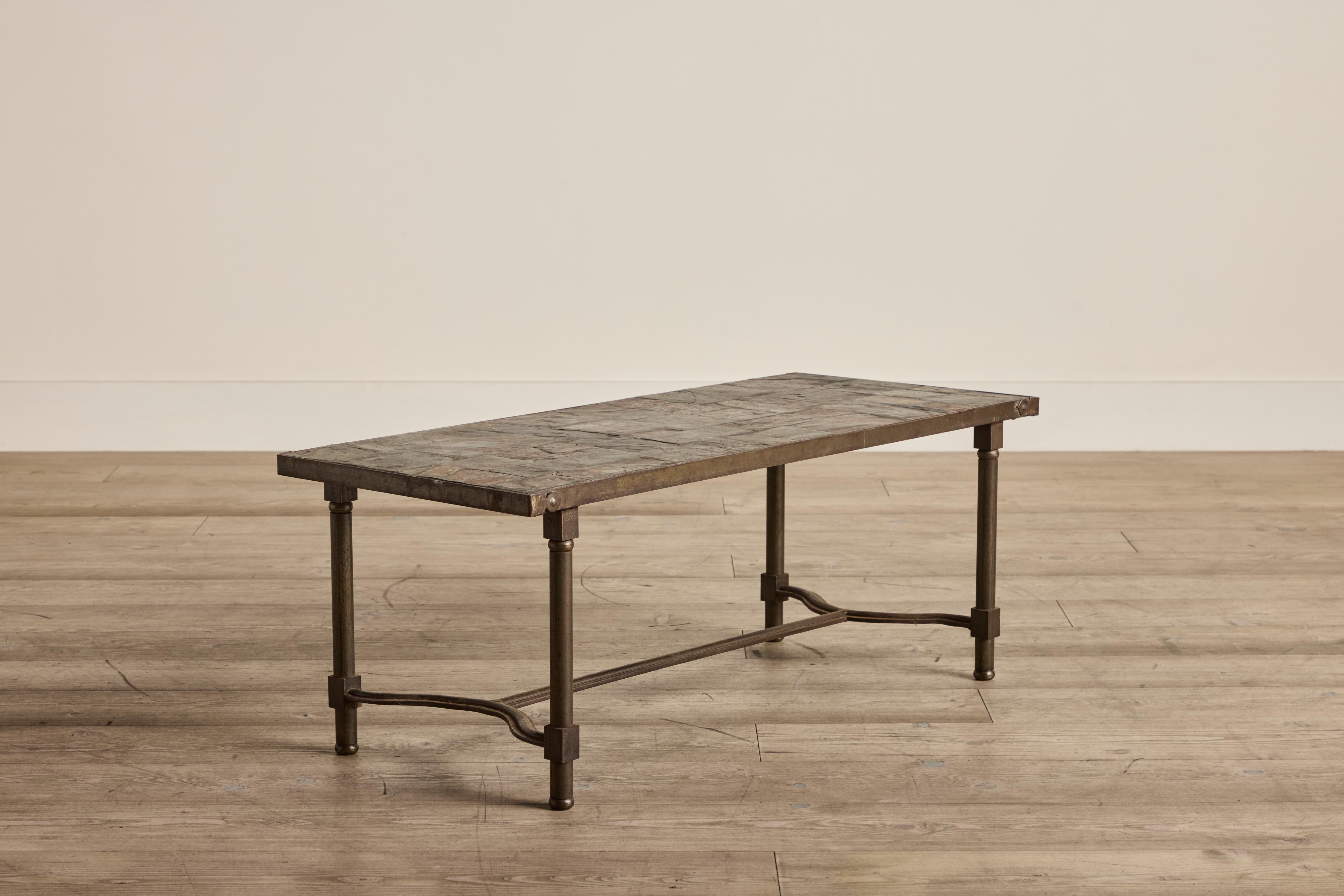 French Slate & Iron Coffee Table For Sale