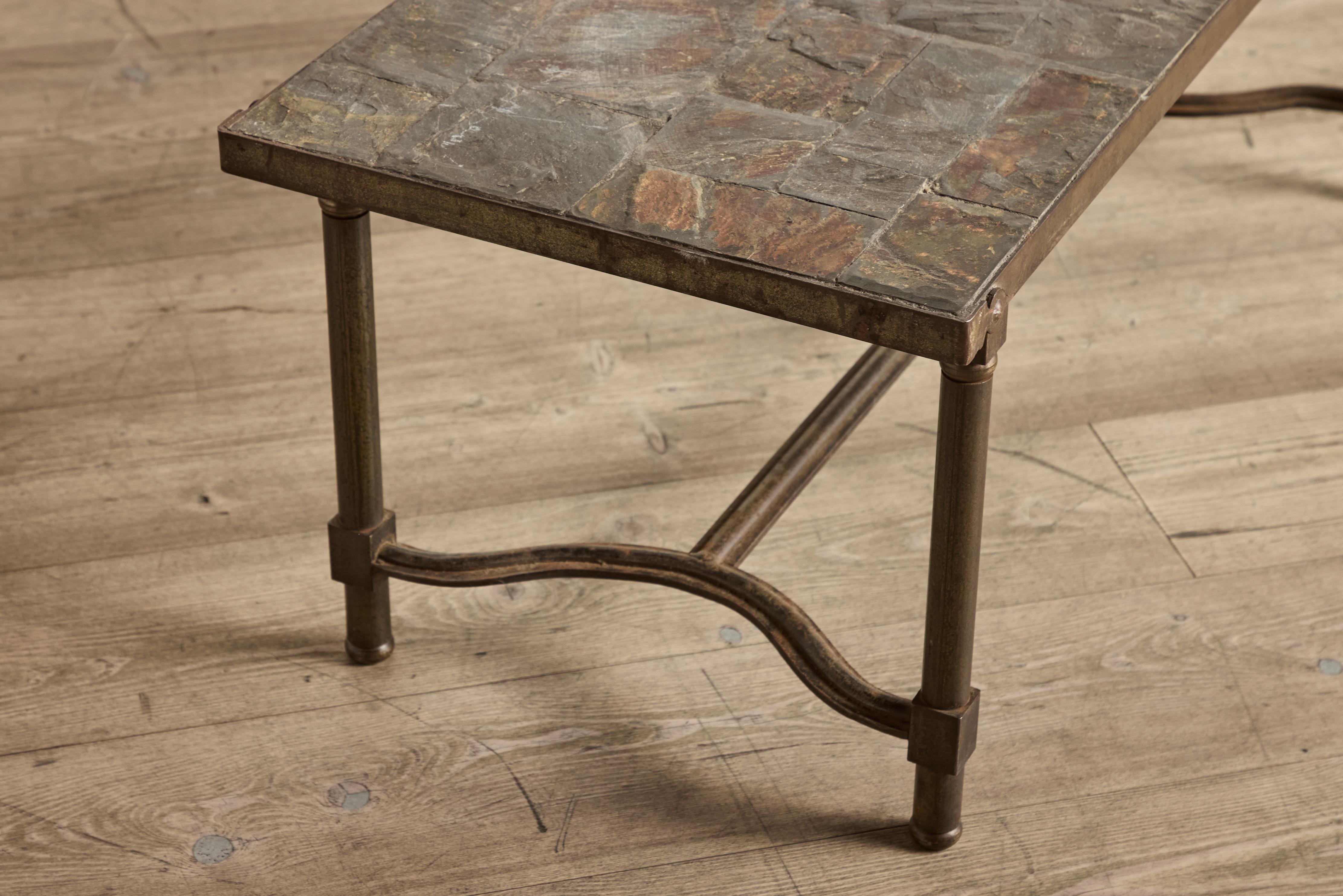 20th Century Slate & Iron Coffee Table For Sale