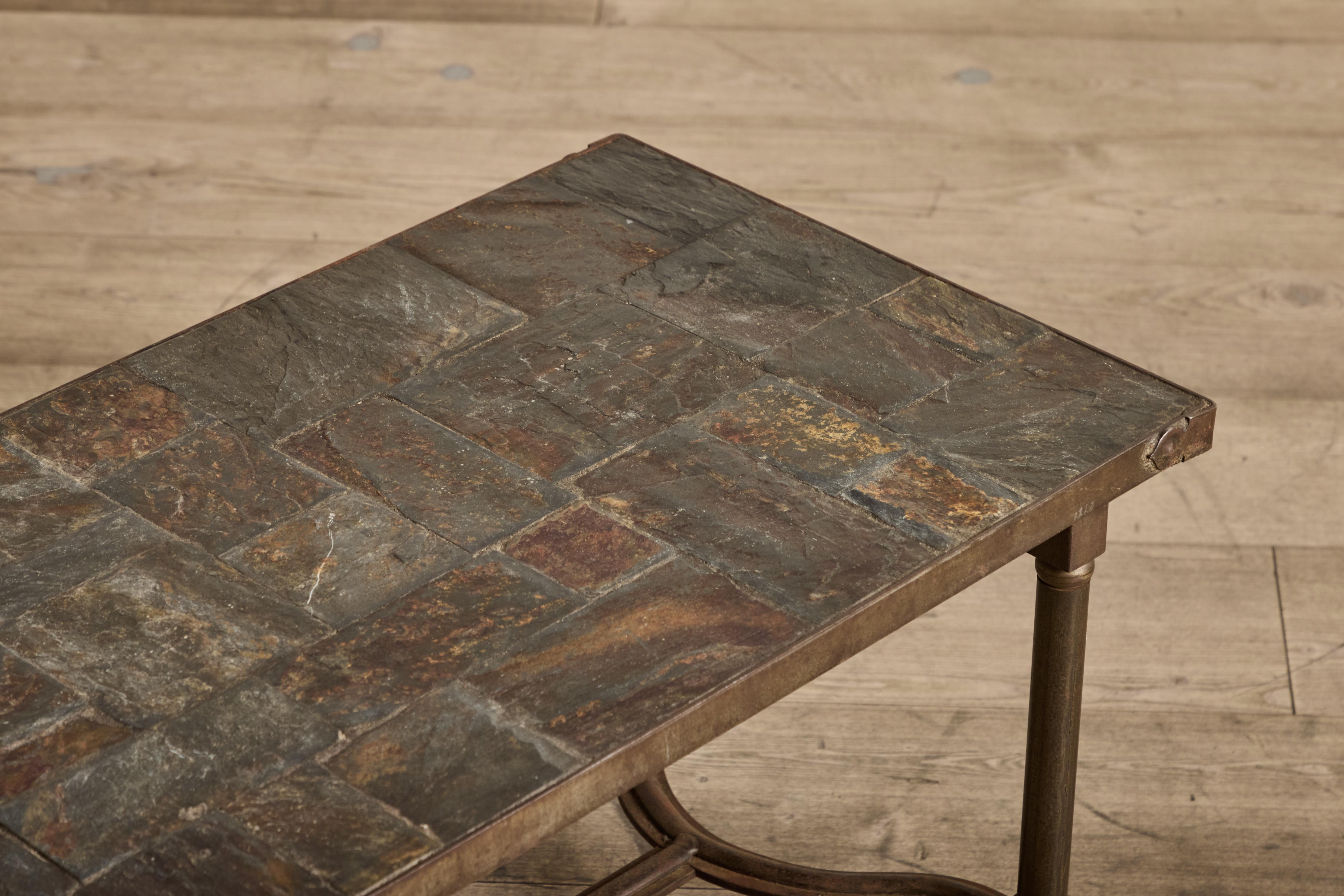 Stone Slate & Iron Coffee Table For Sale