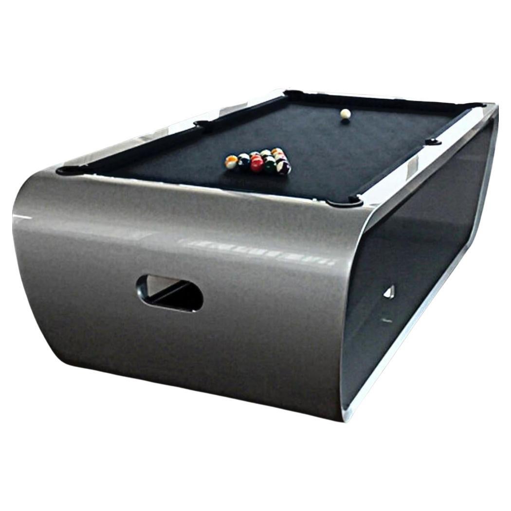 Quartz Slate Modern Pool Tables Moonstone Brown Lacquered Solid Oak, Purple Draize Felt For Sale