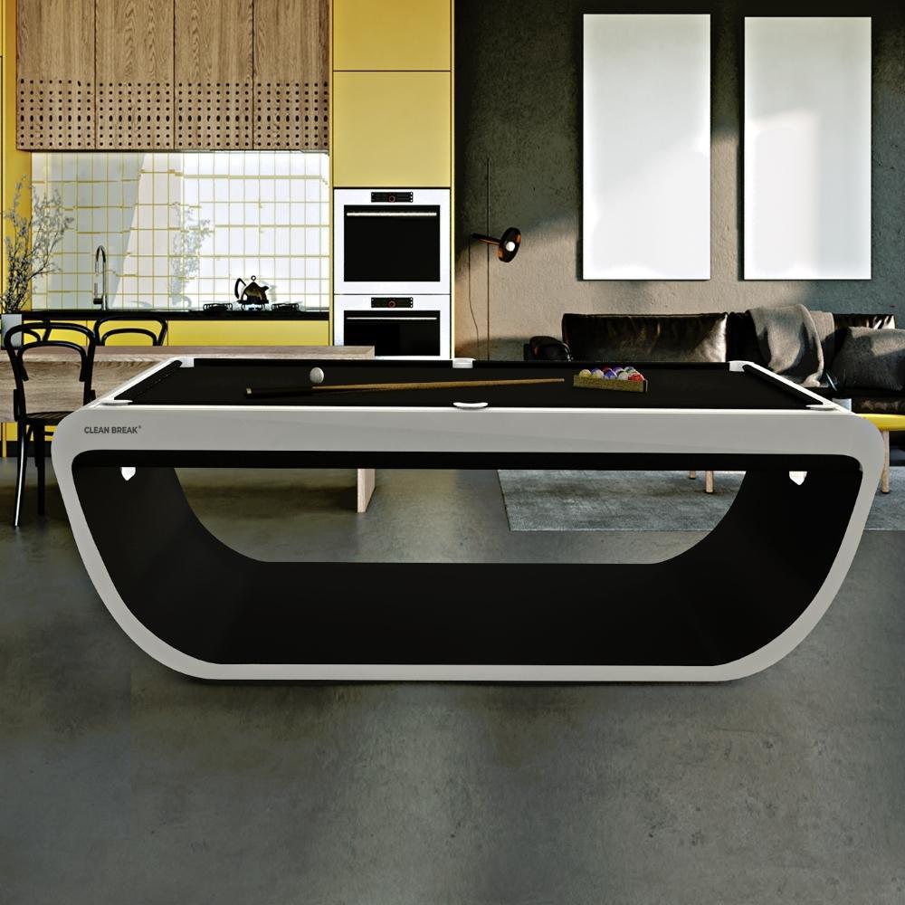 Slate Modern Pool Tables Moonstone Brown Lacquered Solid Oak, Purple Draize Felt For Sale 1