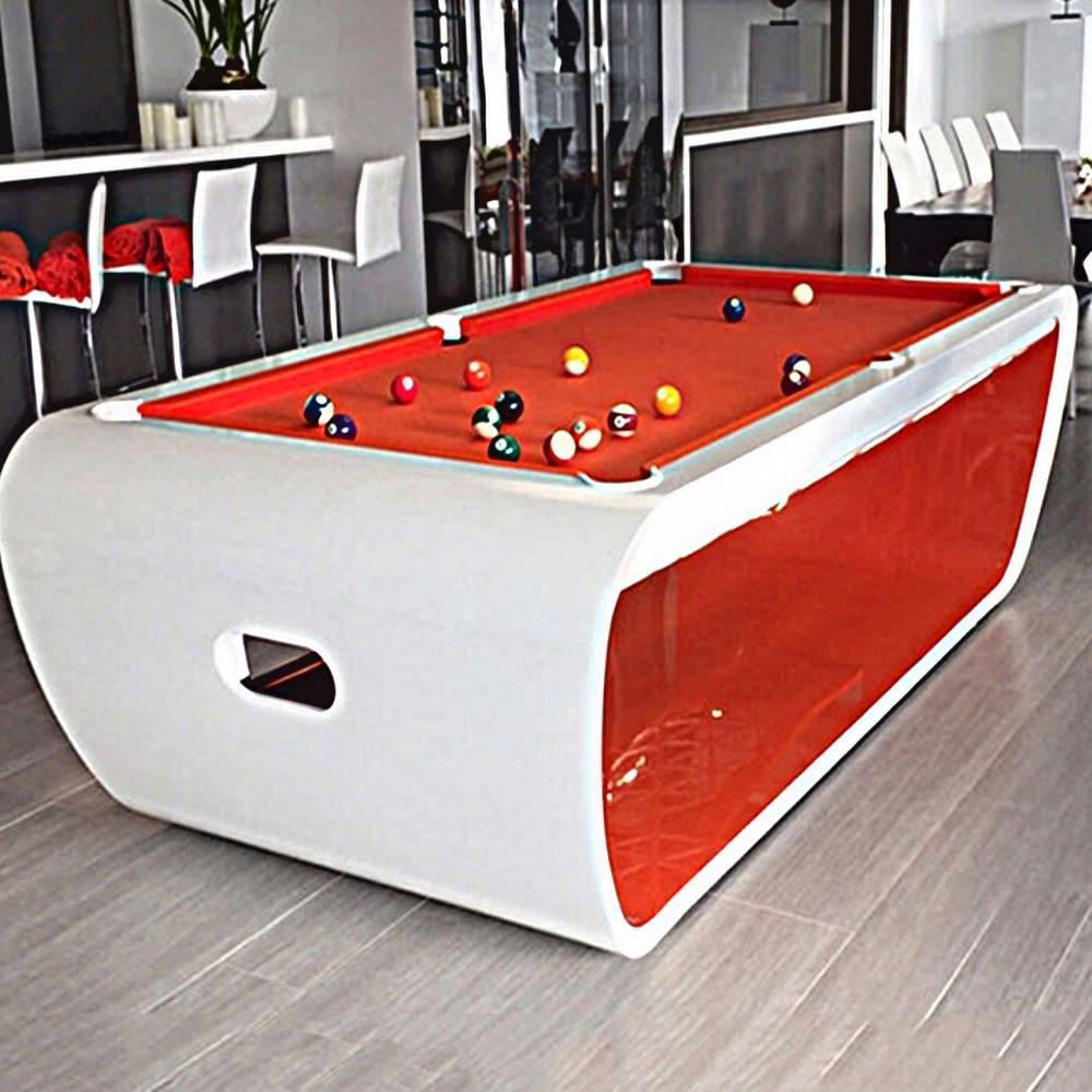 Slate Modern Pool Tables Moonstone Brown Lacquered Solid Oak, Purple Draize Felt For Sale 4