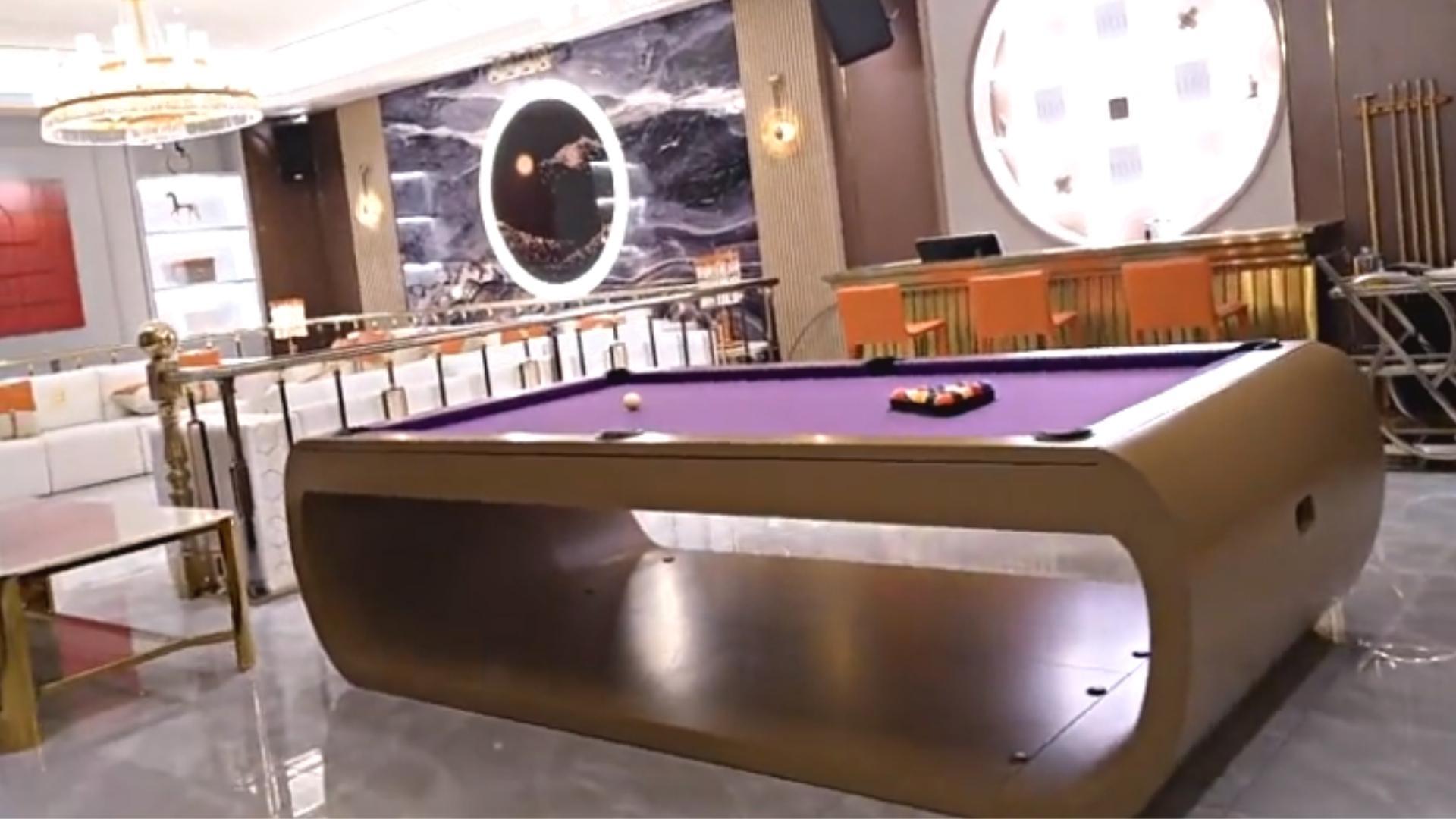 purple felt pool table