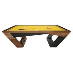 Slate Pool Tables Modern Brown and Black Solid Oak Inverted Legs, Gold Felt