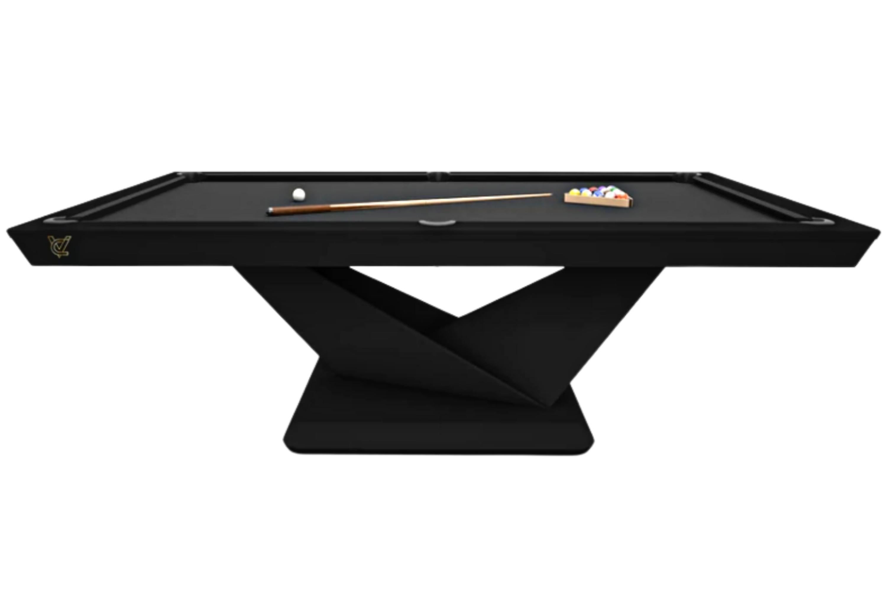 Slate Pool Tables Modern Striking V-legs Design Solid Oak, Red Felt For Sale 1