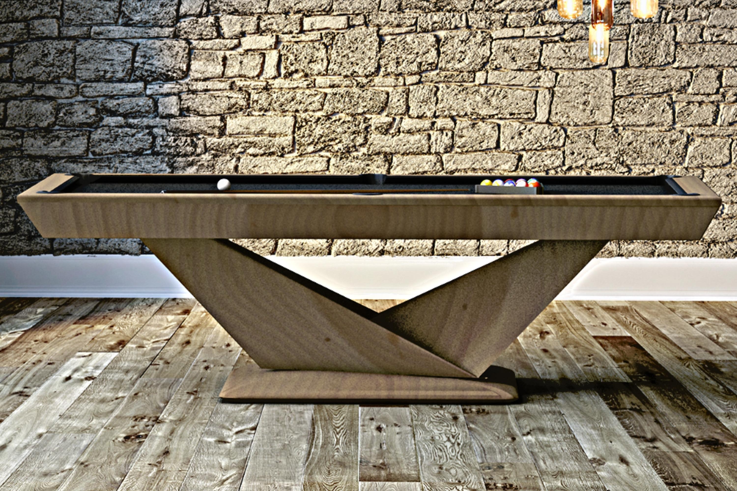 Slate Pool Tables Modern Striking V-legs Design Solid Oak, Red Felt For Sale 2