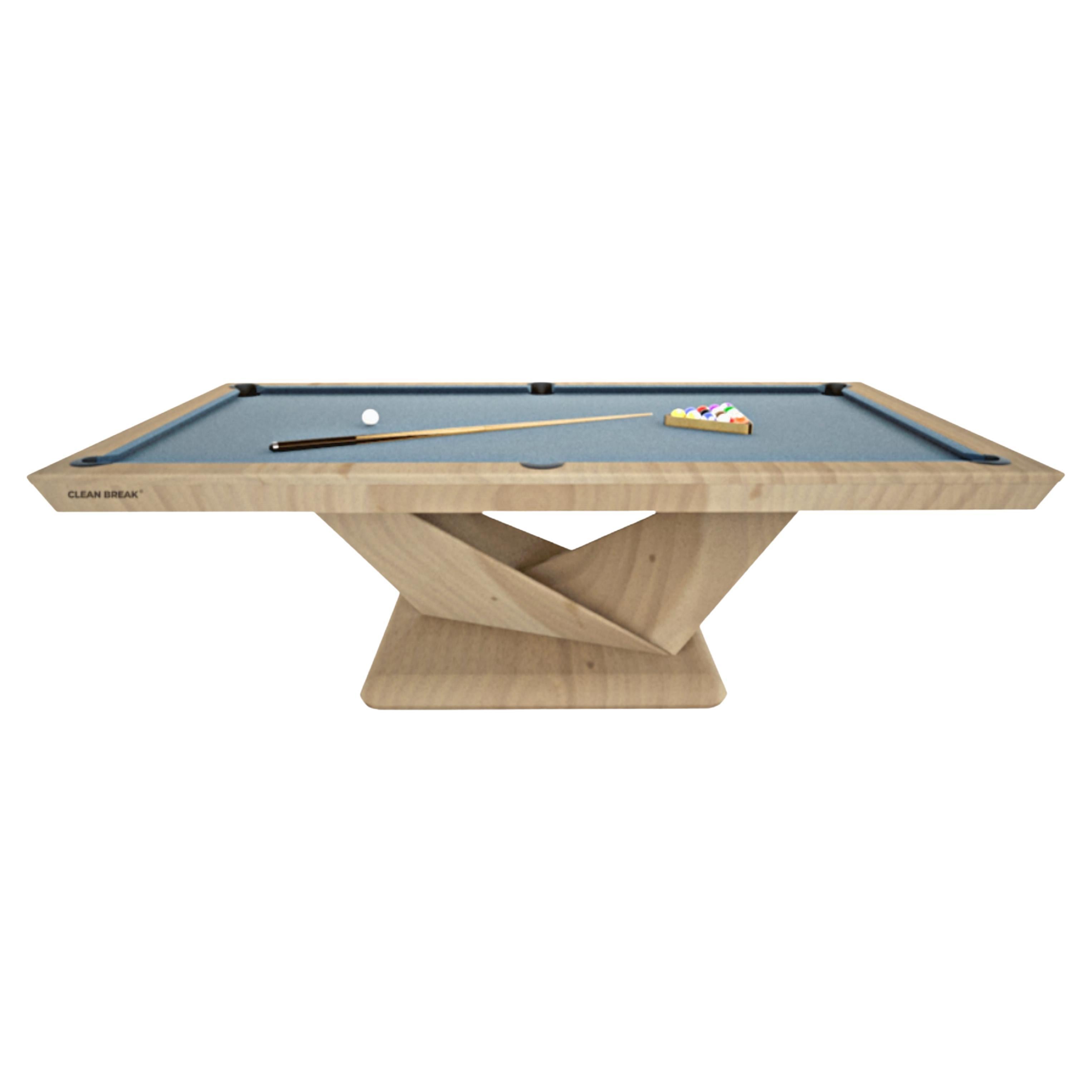 Brushed Slate Pool Tables Modern Striking V-legs Design Solid Oak, Red Felt For Sale